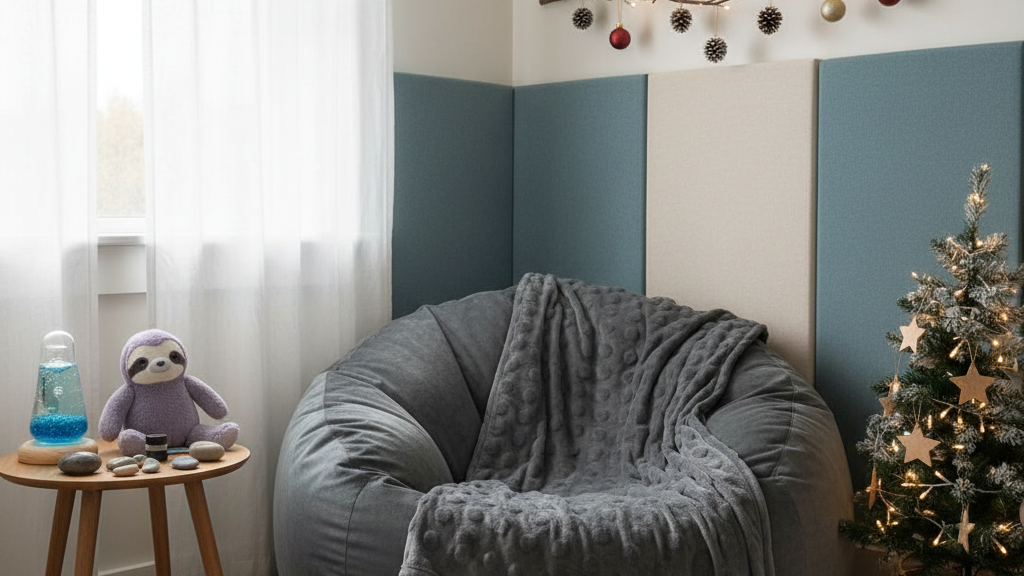 Sensory retreat area to support self-regulation for kids during holiday events.