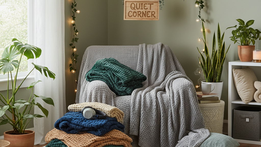 Sensory-friendly corner for children with autism to manage holiday changes.